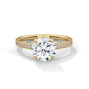 Round Brilliant Diamond Pavé Engagement Ring in Yellow Gold – 1.50 Carat Round Solitaire with Diamond Band