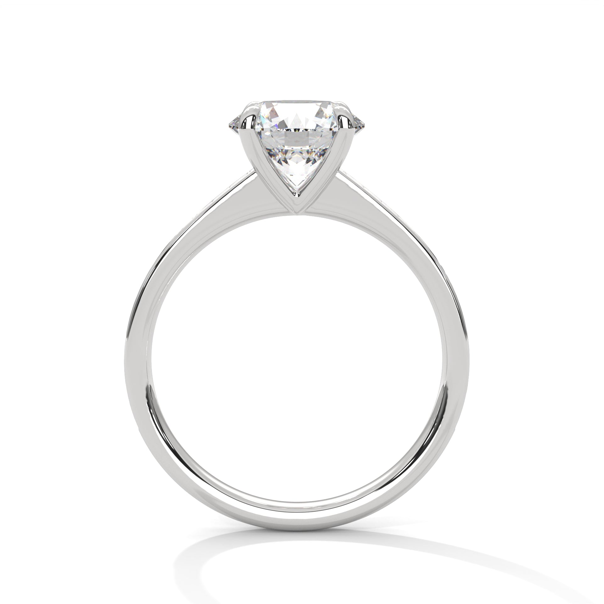 Round Brilliant Diamond Pavé Engagement Ring in White Gold – 1.50 Carat Round Solitaire with Diamond Band