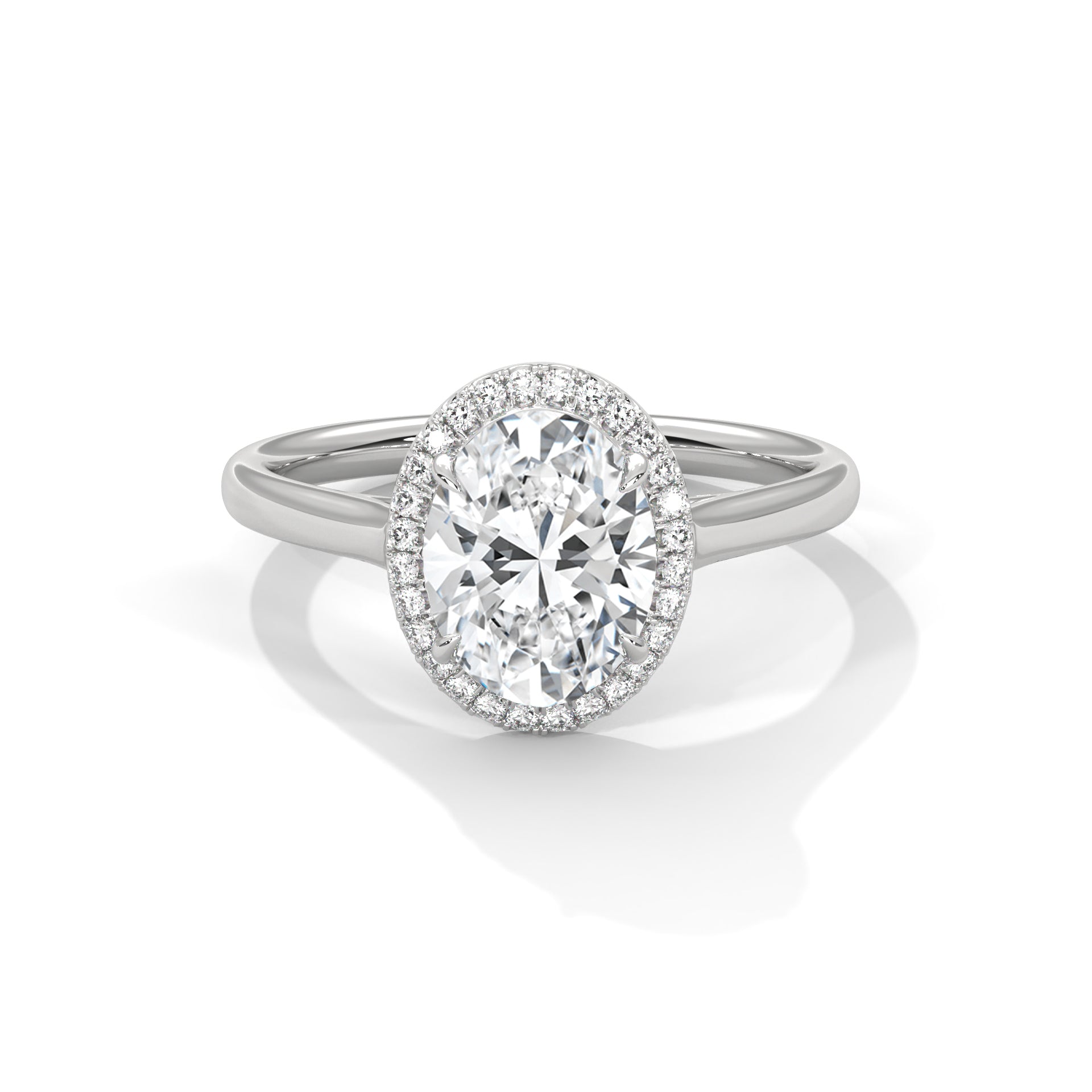 Oval Halo Diamond Engagement Ring in White Gold – 2 Carat Oval Cut Diamond with Halo Setting