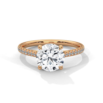 Round Diamond Pavé Engagement Ring in Rose Gold – Classic Round Brilliant Diamond Ring with Pavé Band