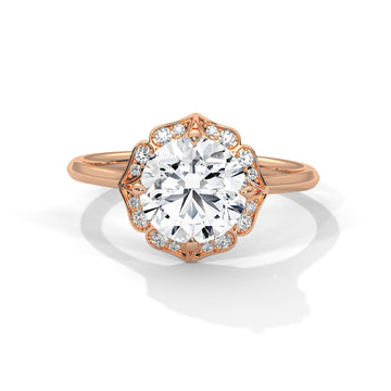 Vintage Halo Round Diamond Engagement Ring in Rose Gold – Floral Halo Diamond Ring – Classic Luxury Proposal Ring