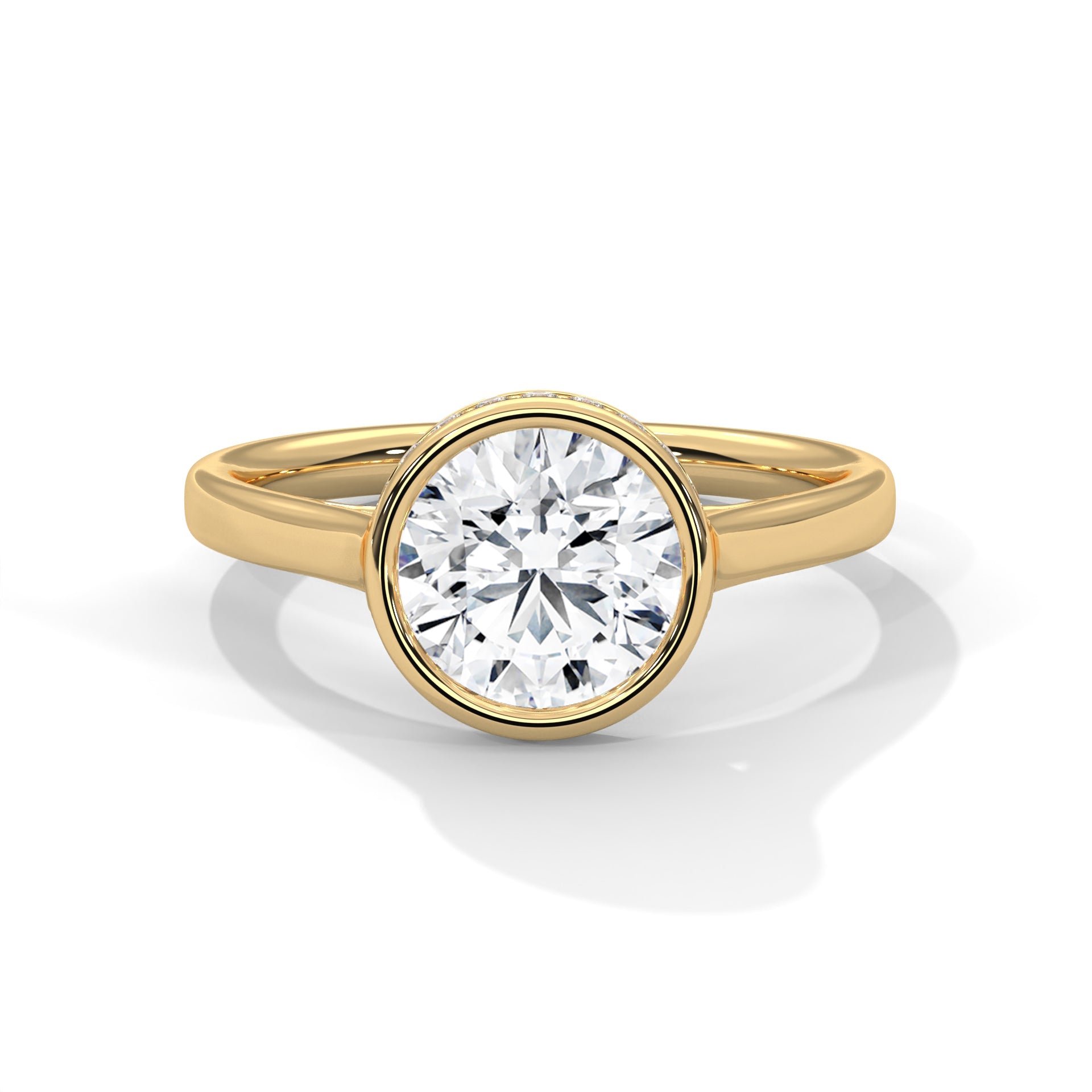 Round Bezel Diamond Engagement Ring in Gold – Bezel Set Solitaire Ring – Minimalist Diamond Engagement Ring – Modern Round Diamond Ring