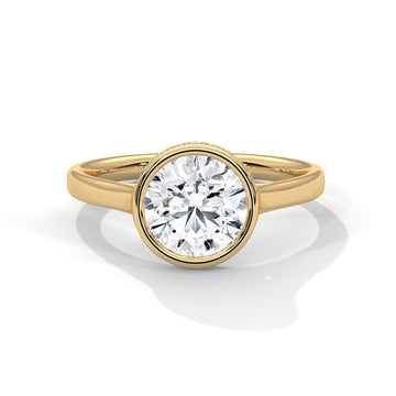 Round Bezel Diamond Engagement Ring in Gold – Bezel Set Solitaire Ring – Minimalist Diamond Engagement Ring – Modern Round Diamond Ring