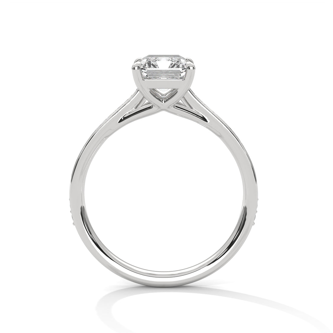 Emerald Cut Diamond Engagement Ring in 14K White Gold – 2.00 Carat Emerald Cut with Pavé Band