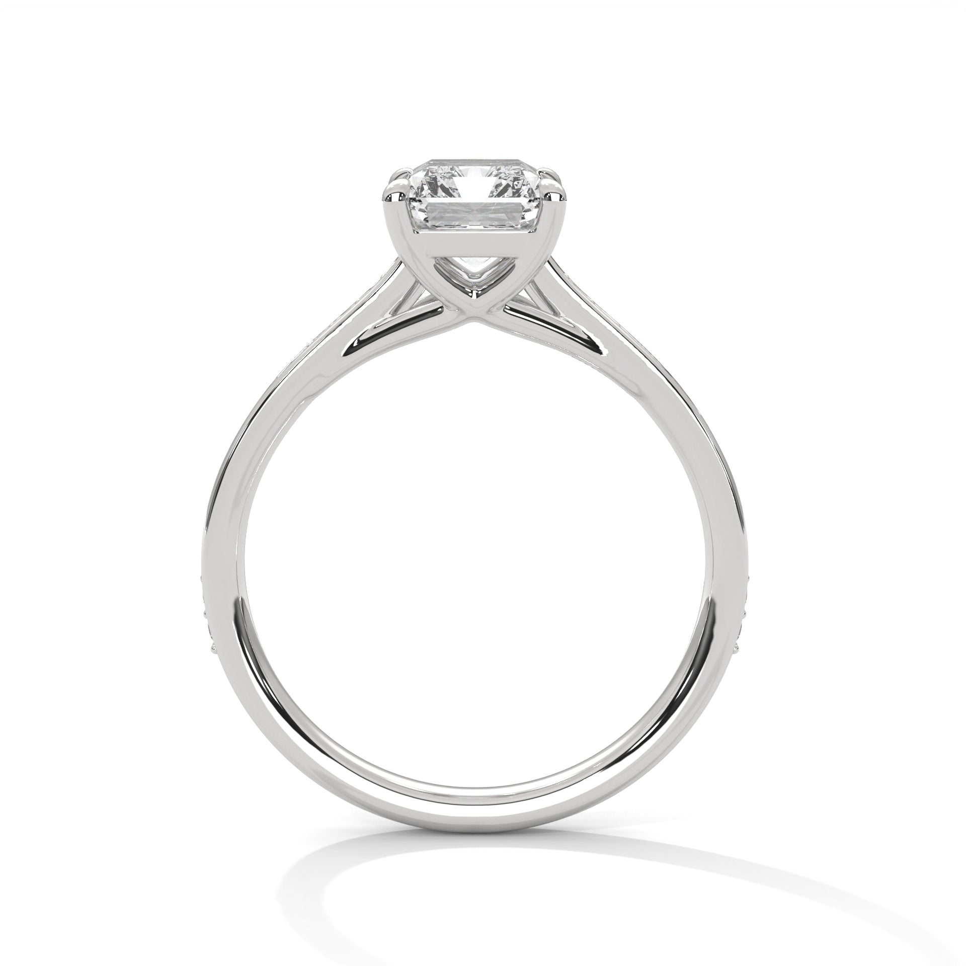 Emerald Cut Diamond Engagement Ring in 14K White Gold – 2.00 Carat Emerald Cut with Pavé Band