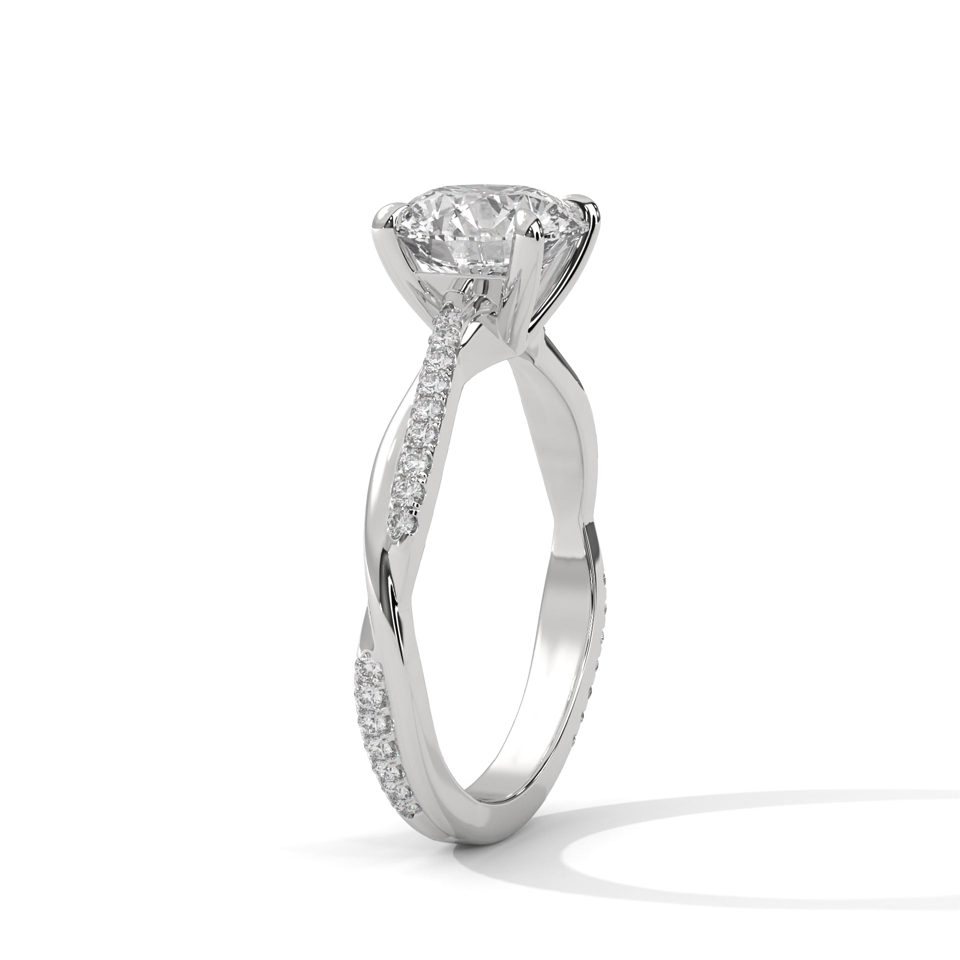 Round Cut Diamond Engagement Ring in 14K White Gold, 1.50 Carat Lab Grown Diamond Pavé Band White Gold Solitaire Ring