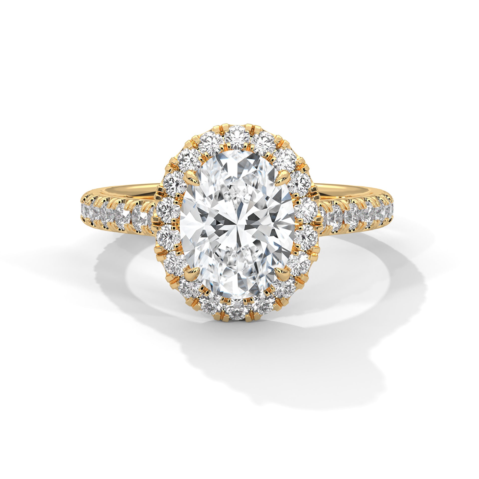 Oval Cut Diamond Halo Engagement Ring in Yellow Gold – Oval Diamond Halo Ring – Pave Diamond Engagement Ring – Vintage Style Diamond Proposal Ring