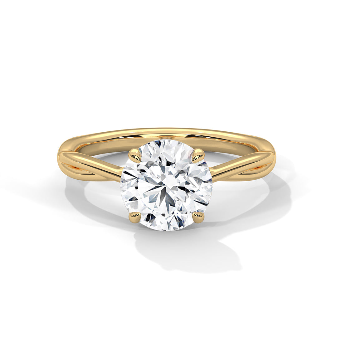 Round Diamond Twisted Engagement Ring in Yellow Gold – Solitaire Diamond Twist Band Ring – Classic Proposal Ring