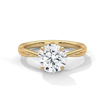 Round Diamond Twisted Engagement Ring in Yellow Gold – Solitaire Diamond Twist Band Ring – Classic Proposal Ring