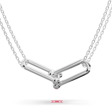 Modern Sterling Silver Geometric Pendant Necklace, Minimalist Double Link Charm, Contemporary Architectural Jewelry Gift for Her