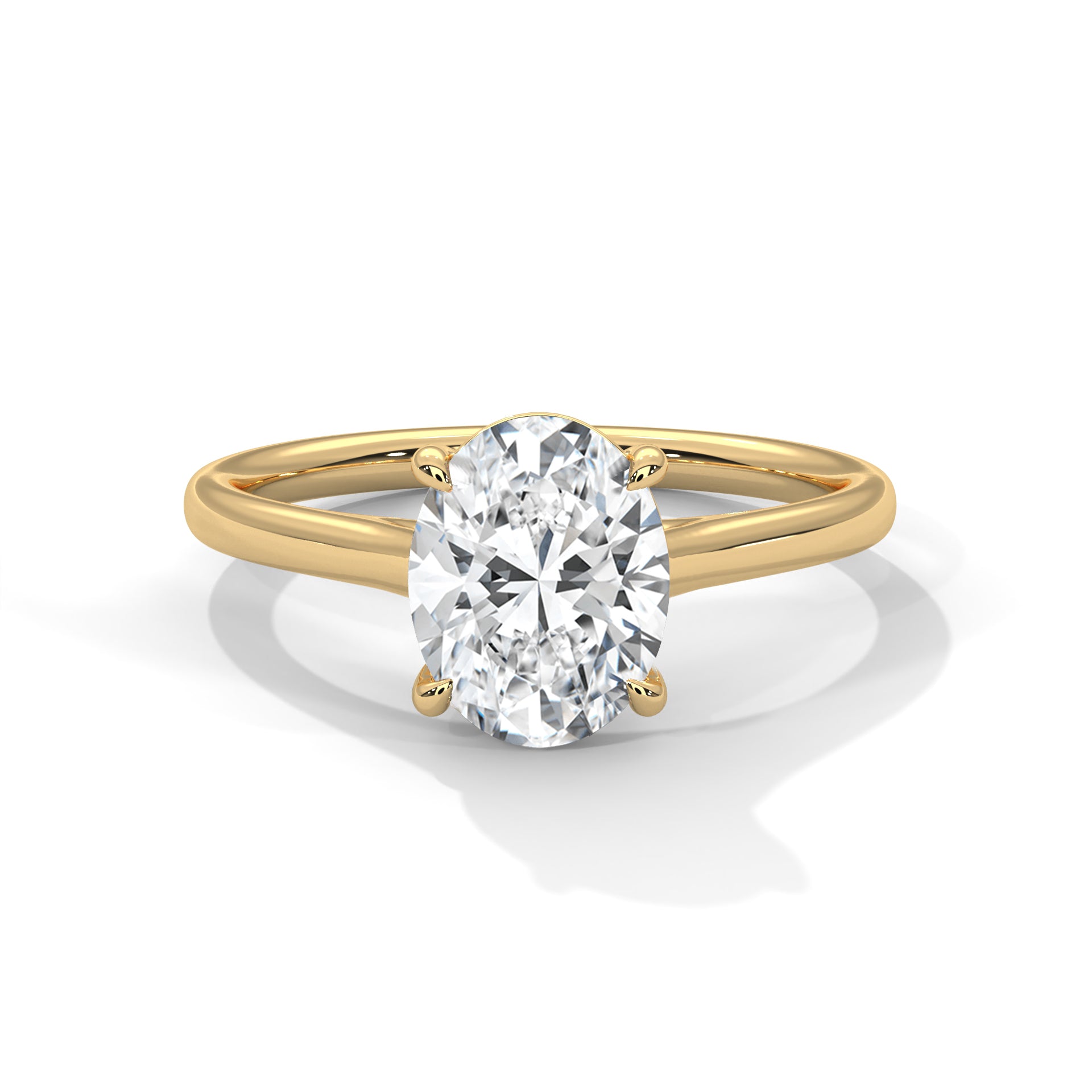 Oval Diamond Solitaire Engagement Ring in Yellow Gold – Classic Oval Cut Diamond Ring – Minimalist Proposal Ring – Elegant Bridal Ring