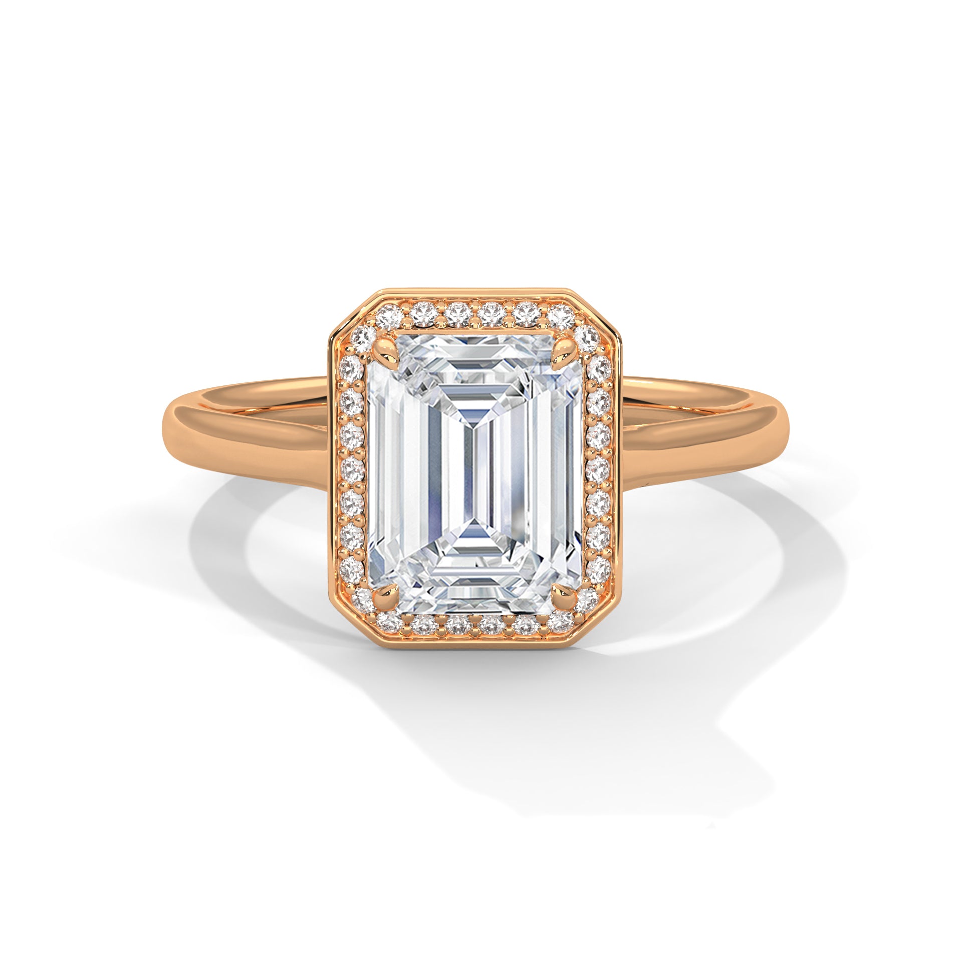 Emerald Cut Diamond Halo Engagement Ring in Rose Gold – Emerald Cut Solitaire Halo Ring – Vintage Inspired Diamond Engagement Ring – Luxury Proposal Ring