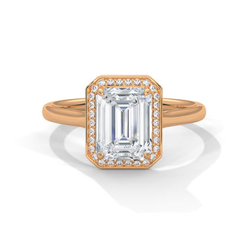 Emerald Cut Diamond Halo Engagement Ring in Rose Gold – Emerald Cut Solitaire Halo Ring – Vintage Inspired Diamond Engagement Ring – Luxury Proposal Ring