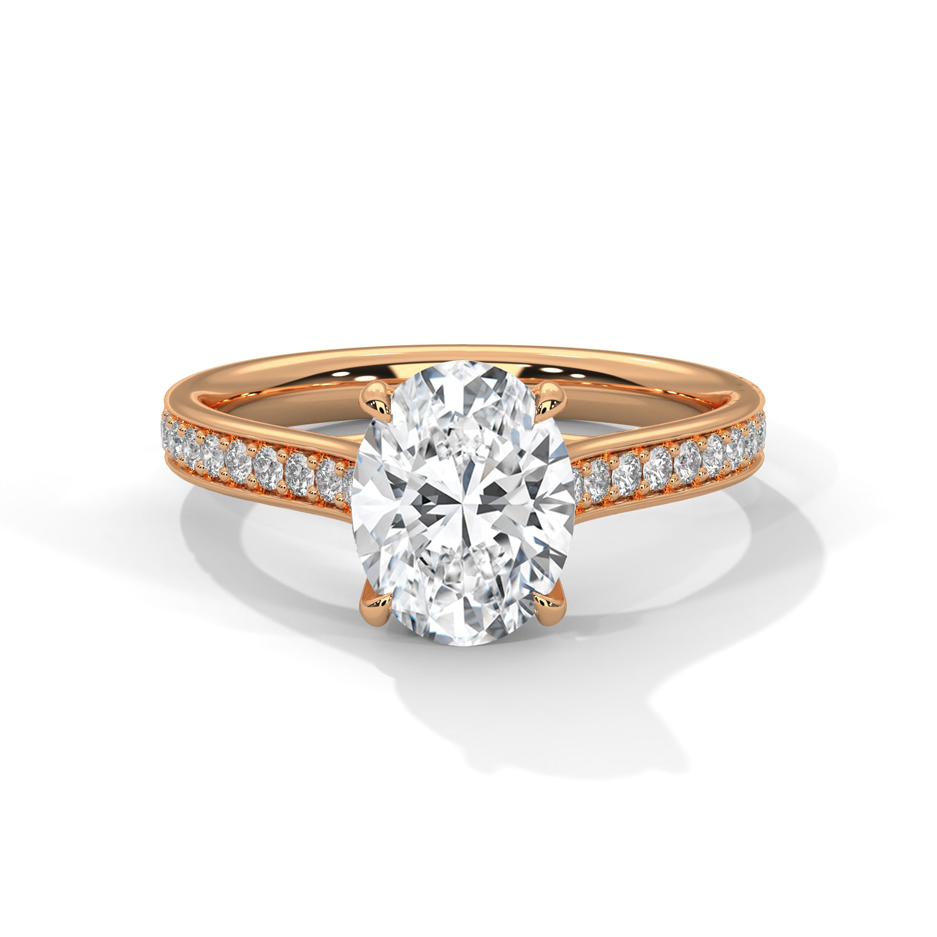Oval Diamond Pavé Engagement Ring in Rose Gold – Oval Cut Diamond Solitaire Ring – Diamond Accent Engagement Ring – Elegant Proposal Ring