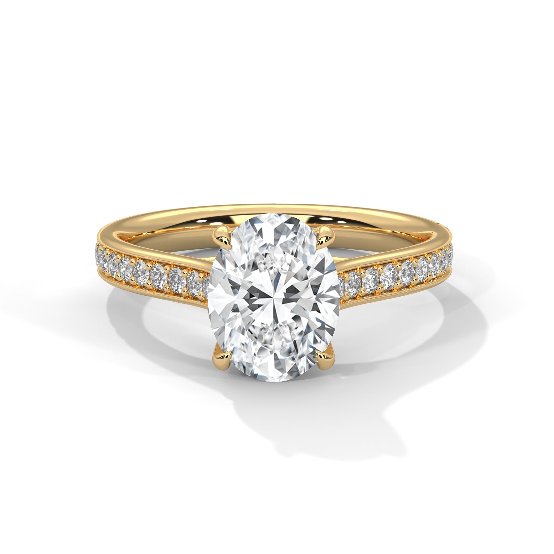 Oval Diamond Pavé Engagement Ring in Gold – Oval Cut Diamond Solitaire Ring – Diamond Accent Engagement Ring – Elegant Proposal Ring
