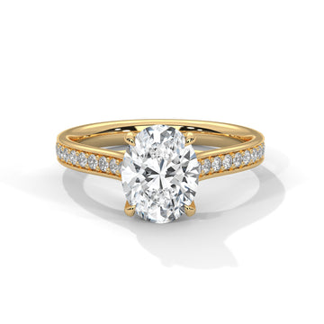 Oval Diamond Pavé Engagement Ring in Gold – Oval Cut Diamond Solitaire Ring – Diamond Accent Engagement Ring – Elegant Proposal Ring