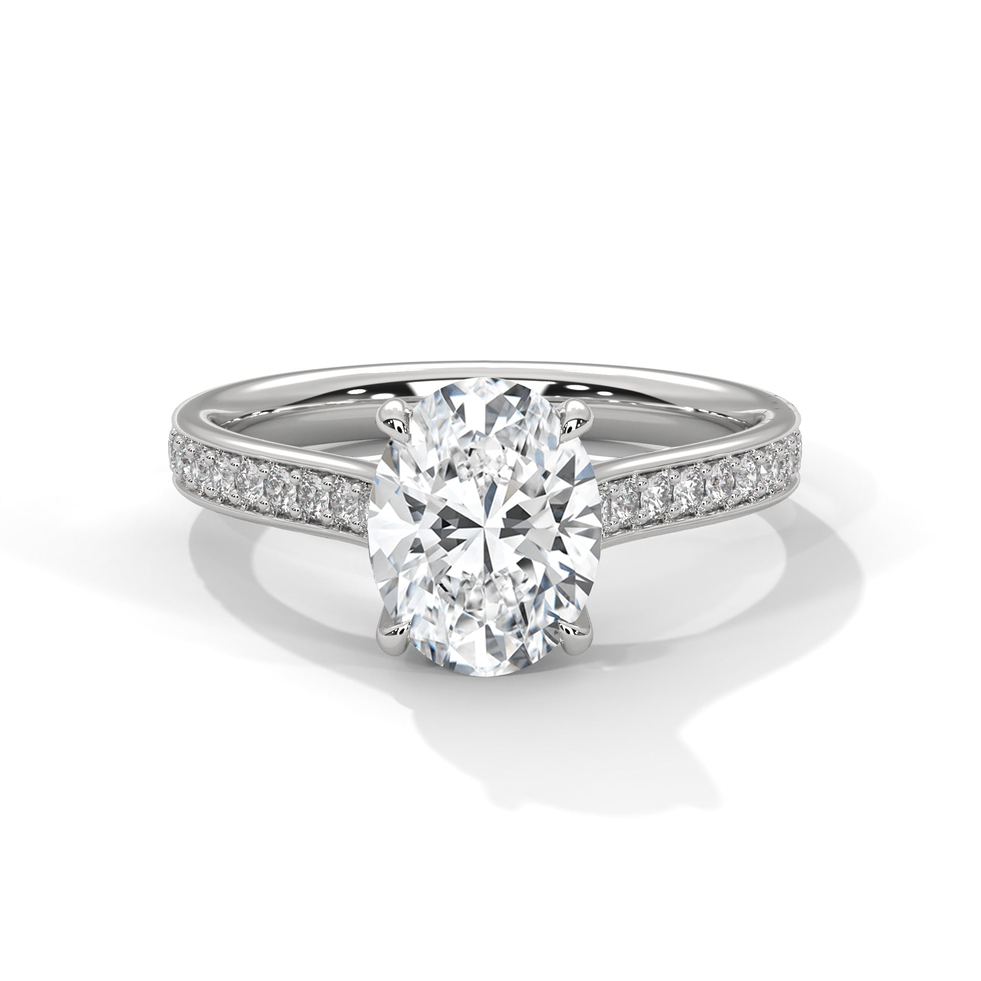 Oval Diamond Pavé Engagement Ring in White Gold – Oval Cut Diamond Solitaire Ring – Diamond Accent Engagement Ring – Elegant Proposal Ring