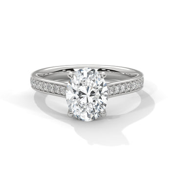 Oval Diamond Pavé Engagement Ring in White Gold – Oval Cut Diamond Solitaire Ring – Diamond Accent Engagement Ring – Elegant Proposal Ring