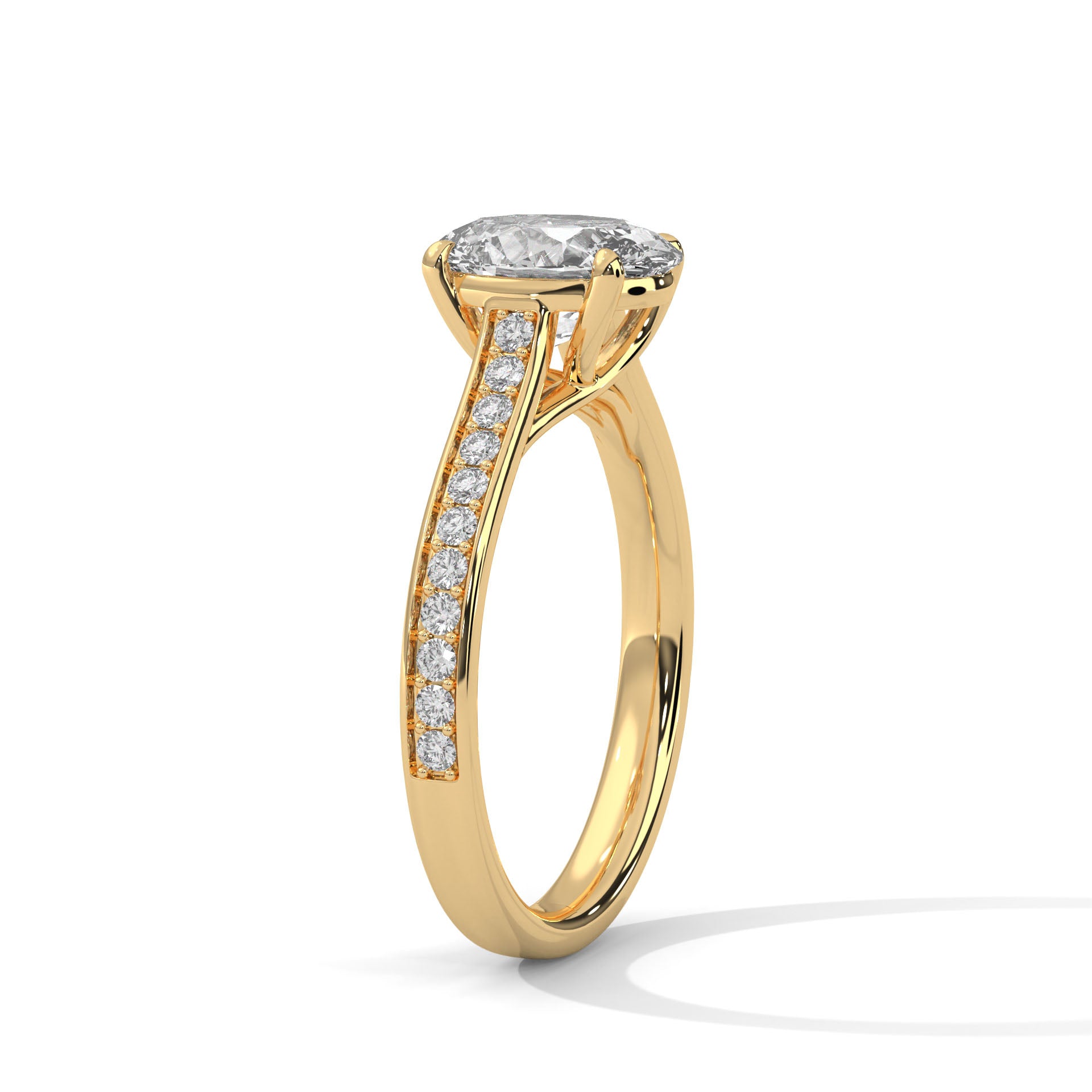 Oval Diamond Pavé Engagement Ring in Gold – Oval Cut Diamond Solitaire Ring – Diamond Accent Engagement Ring – Elegant Proposal Ring