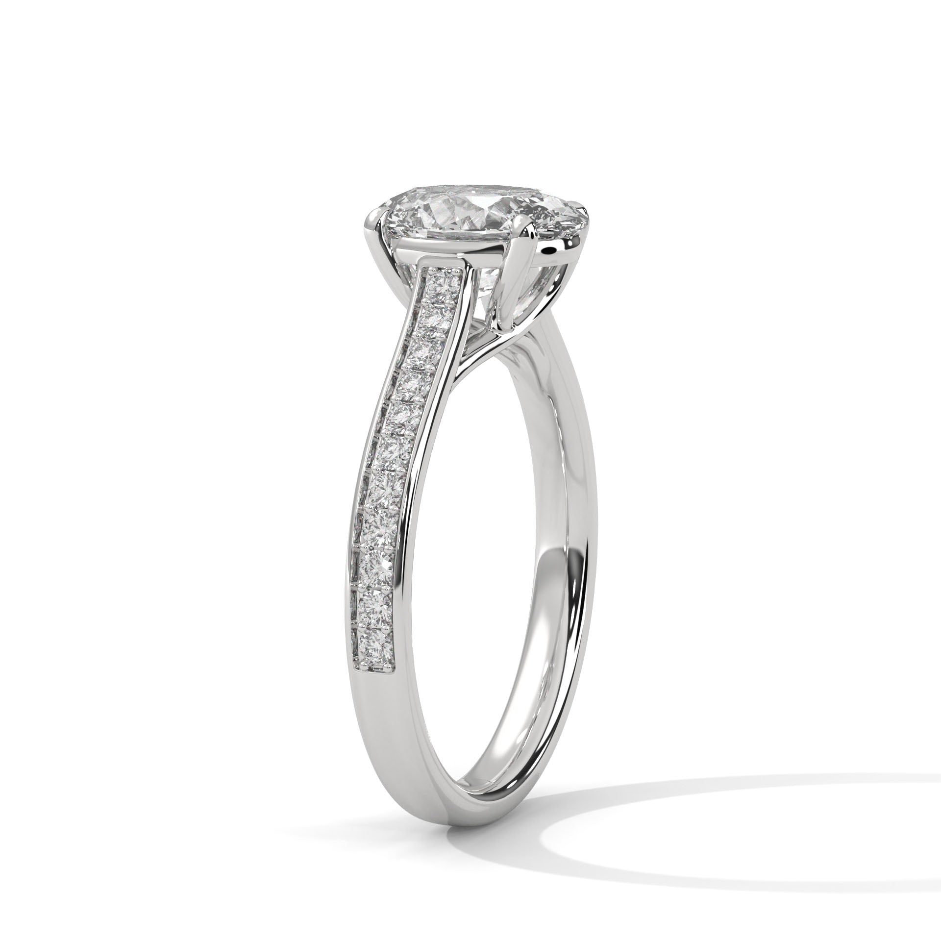 Oval Diamond Pavé Engagement Ring in White Gold – Oval Cut Diamond Solitaire Ring – Diamond Accent Engagement Ring – Elegant Proposal Ring