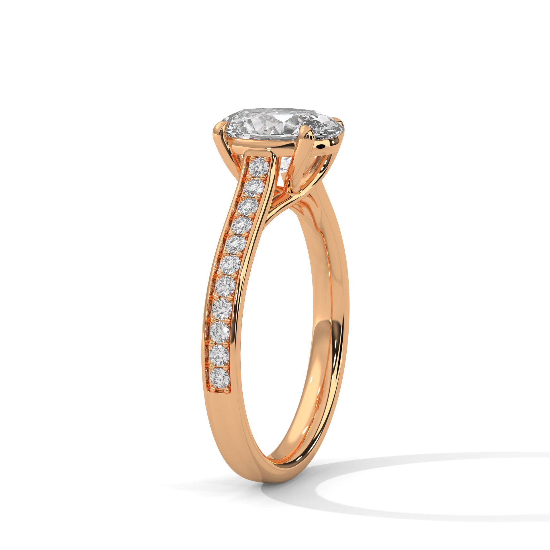 Oval Diamond Pavé Engagement Ring in Rose Gold – Oval Cut Diamond Solitaire Ring – Diamond Accent Engagement Ring – Elegant Proposal Ring