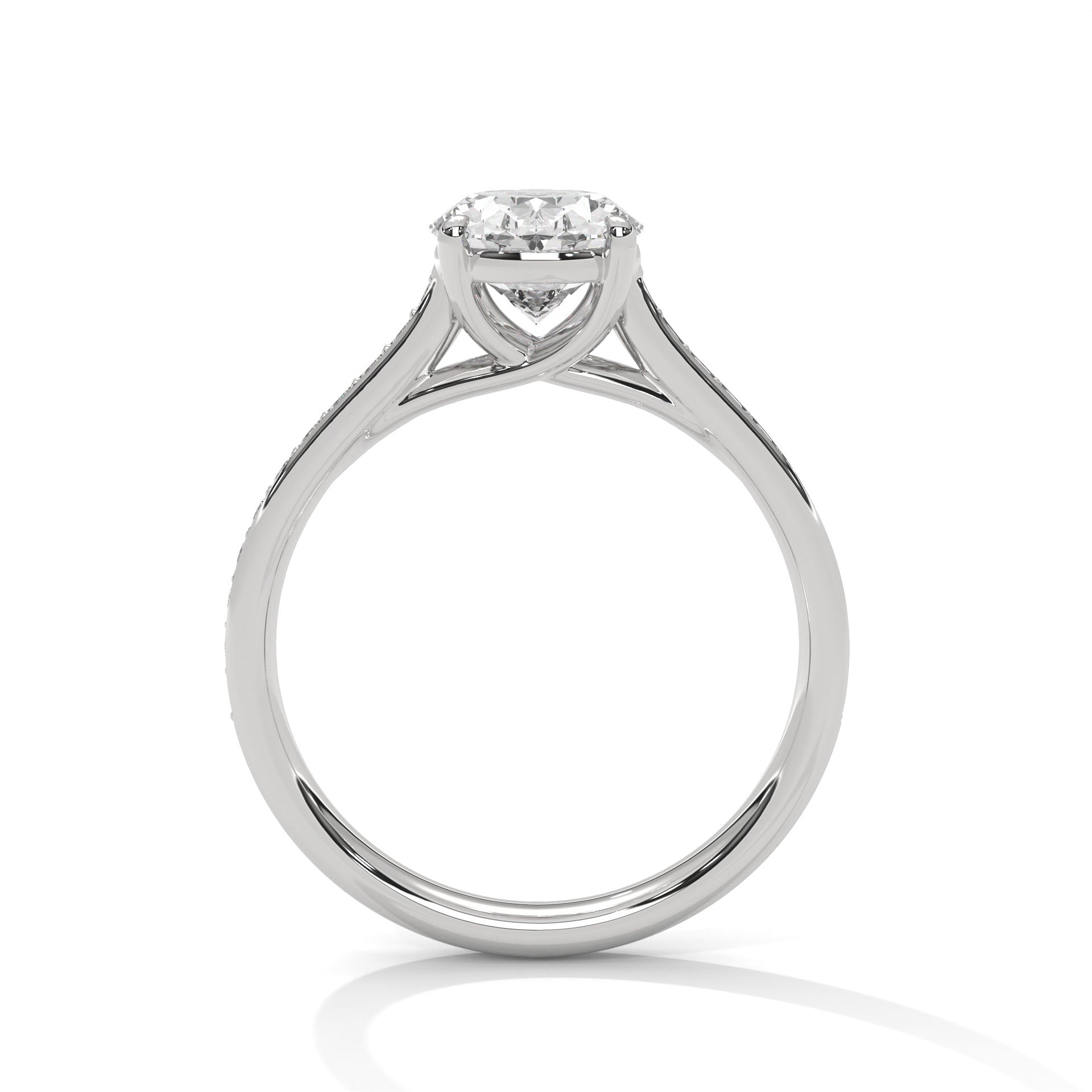 Oval Diamond Pavé Engagement Ring in White Gold – Oval Cut Diamond Solitaire Ring – Diamond Accent Engagement Ring – Elegant Proposal Ring