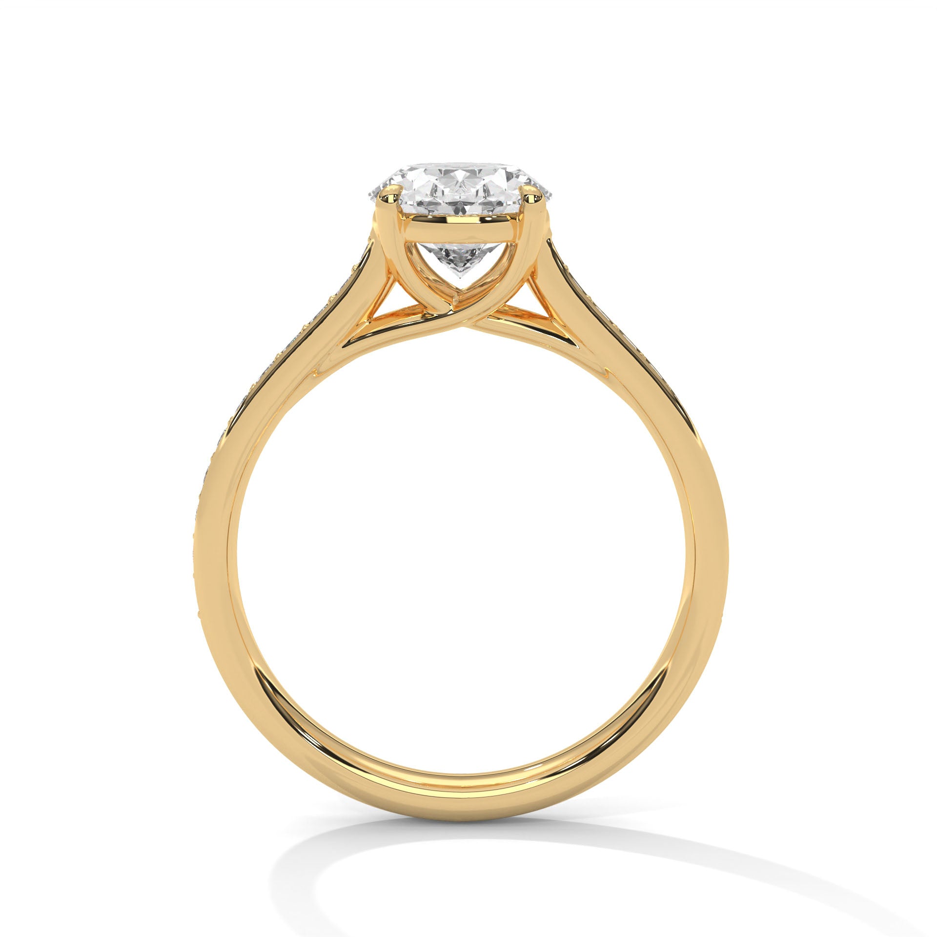 Oval Diamond Pavé Engagement Ring in Gold – Oval Cut Diamond Solitaire Ring – Diamond Accent Engagement Ring – Elegant Proposal Ring