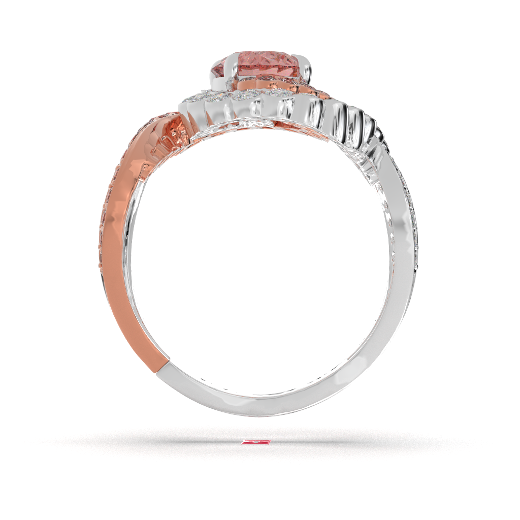 Pink Diamond Halo Ring, Two Tone Sterling Silver Floral Engagement Ring