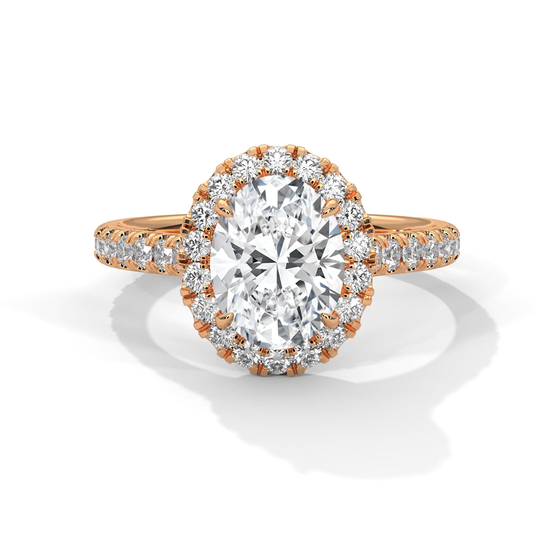 Oval Cut Diamond Halo Engagement Ring in Rose Gold – Oval Diamond Halo Ring – Pave Diamond Engagement Ring – Vintage Style Oval Diamond Proposal Ring
