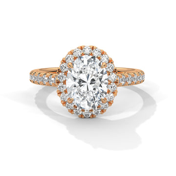 Oval Cut Diamond Halo Engagement Ring in Rose Gold – Oval Diamond Halo Ring – Pave Diamond Engagement Ring – Vintage Style Oval Diamond Proposal Ring