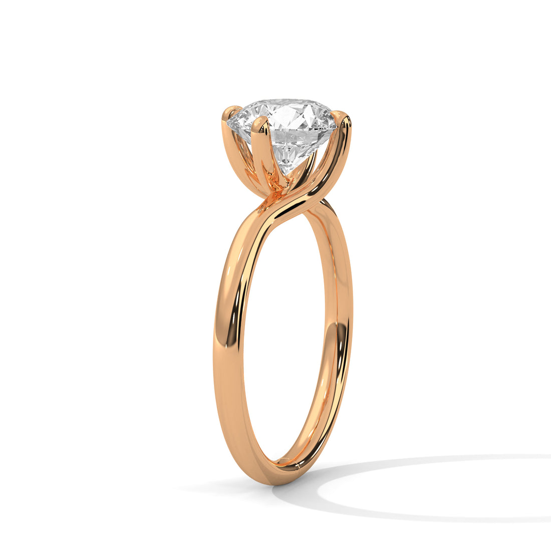 Round Cut Diamond Solitaire Engagement Ring in 14K Rose Gold, 1.50 Carat Lab Grown Diamond Twisted Band Ring