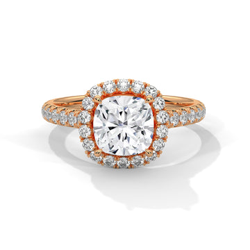 Cushion Cut Diamond Halo Engagement Ring in Rose Gold – Cushion Halo Diamond Ring – Cushion Cut Proposal Ring – Pavé Diamond Bridal Engagement Ring