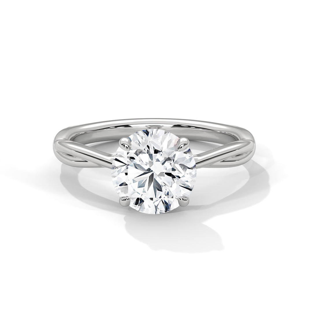 Round Diamond Twisted Engagement Ring in White Gold – Solitaire Diamond Twist Band Ring – Classic Proposal Ring