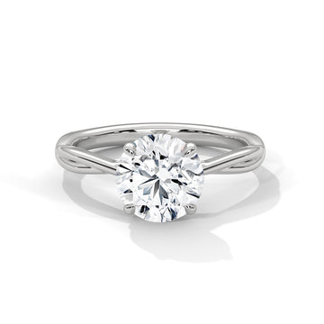 Round Diamond Twisted Engagement Ring in White Gold – Solitaire Diamond Twist Band Ring – Classic Proposal Ring