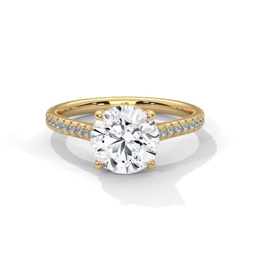 Round Diamond Pavé Engagement Ring in Gold – Round Brilliant Solitaire Ring – Diamond Accent Engagement Ring – Classic Proposal Ring