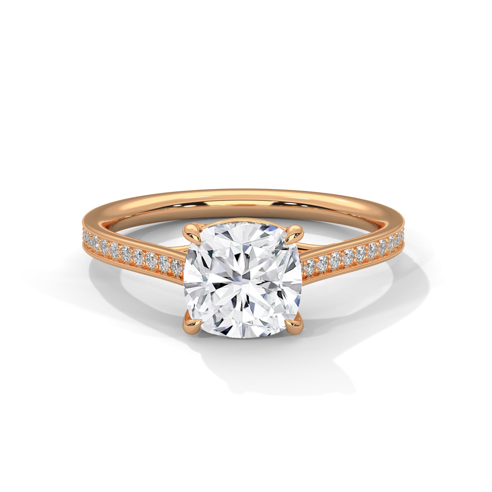 Cushion Cut Diamond Engagement Ring in Rose Gold – Hidden Halo Pavé Diamond Ring – Luxury Cushion Diamond Proposal Ring