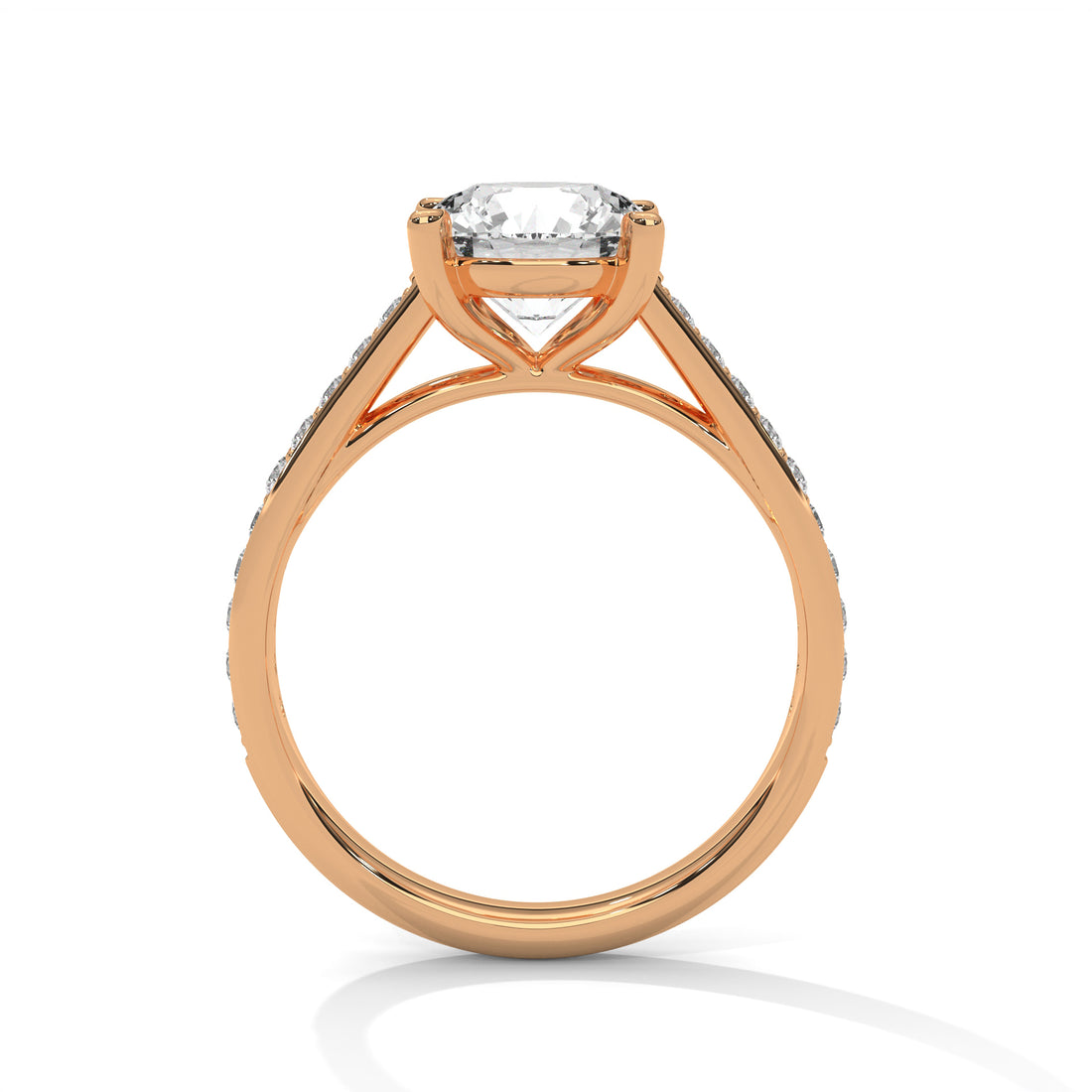 Round Cut Diamond Engagement Ring in Rose Gold – Pavé Diamond Band Ring – Classic Round Solitaire Diamond Ring – Elegant Diamond Proposal Ring