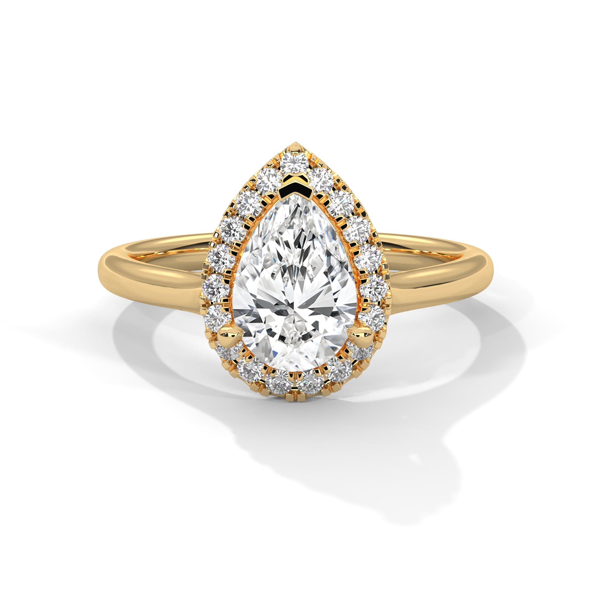 Pear Cut Diamond Halo Engagement Ring in Yellow Gold – Pear Shaped Diamond Halo Ring – Vintage Pear Diamond Proposal Ring – Halo Bridal Engagement Ring