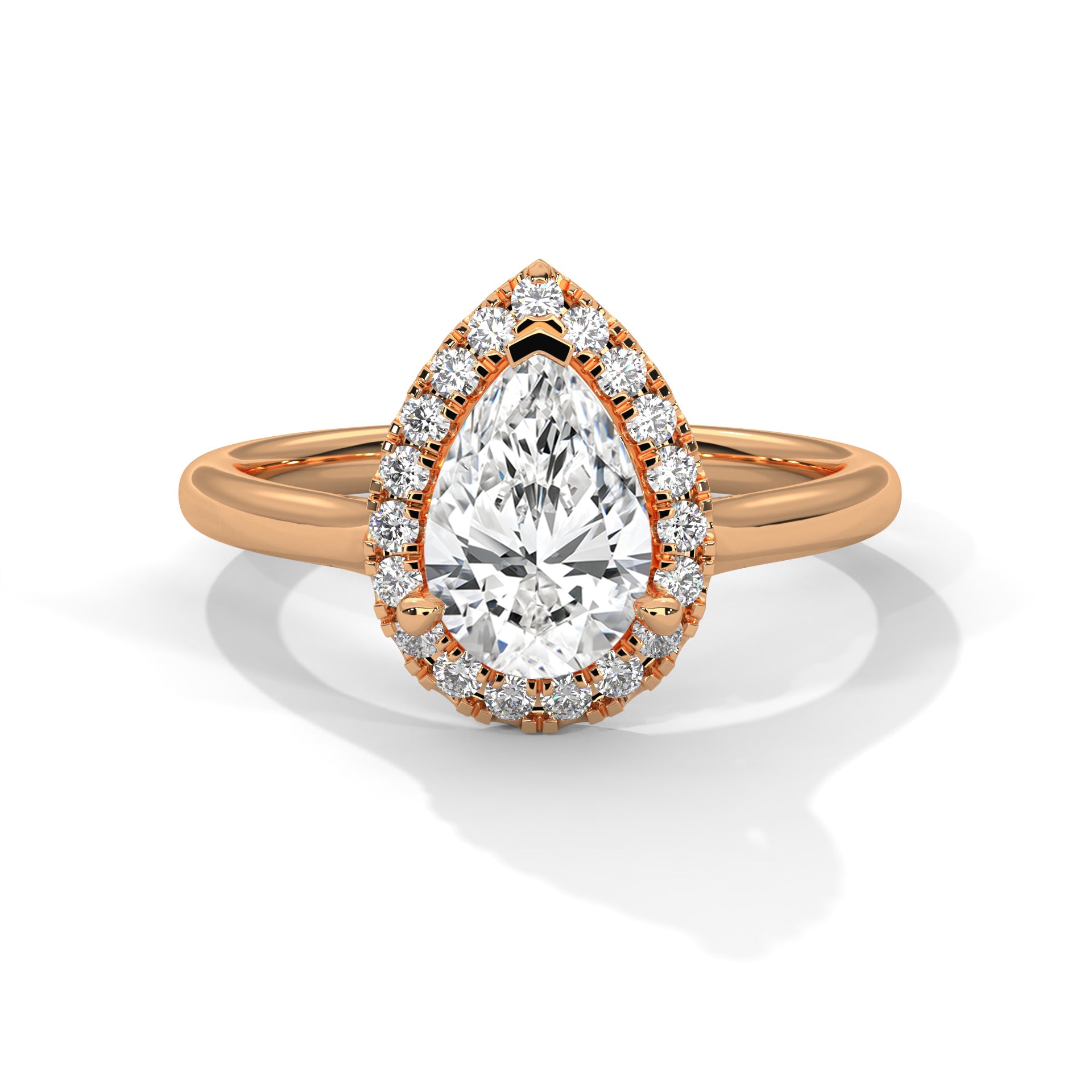 Pear Cut Diamond Halo Engagement Ring in Rose Gold – Pear Shaped Diamond Halo Ring – Vintage Pear Diamond Proposal Ring – Halo Bridal Engagement Ring
