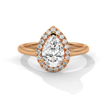 Pear Cut Diamond Halo Engagement Ring in Rose Gold – Pear Shaped Diamond Halo Ring – Vintage Pear Diamond Proposal Ring – Halo Bridal Engagement Ring