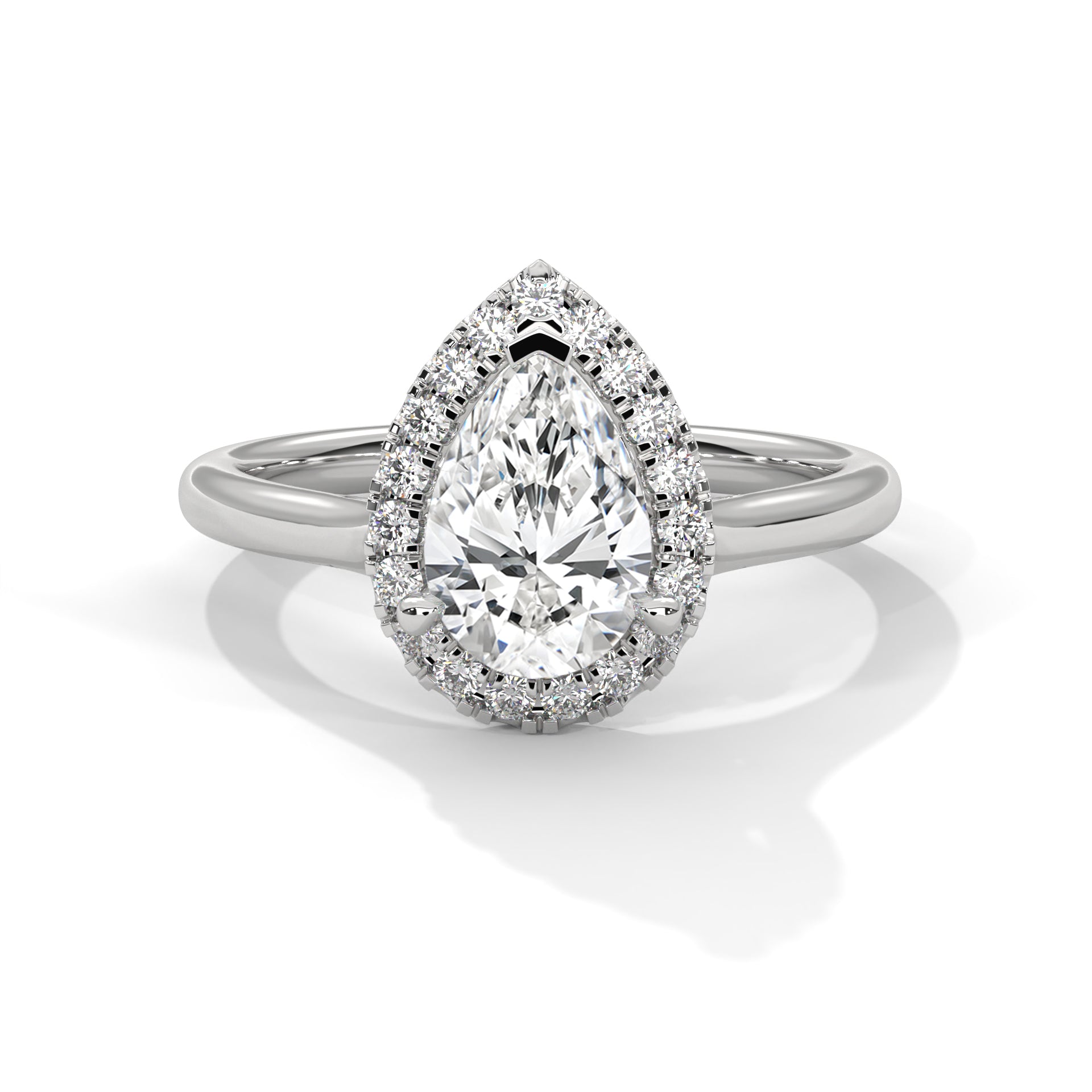 Pear Cut Diamond Halo Engagement Ring in White Gold – Pear Shaped Diamond Halo Ring – Vintage Pear Diamond Proposal Ring – Halo Bridal Engagement Ring