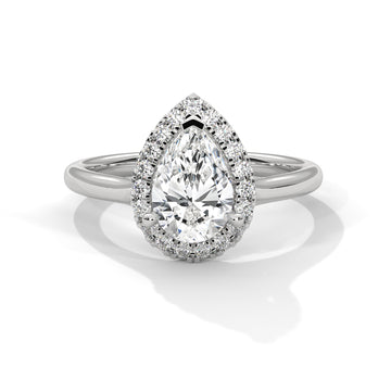 Pear Cut Diamond Halo Engagement Ring in White Gold – Pear Shaped Diamond Halo Ring – Vintage Pear Diamond Proposal Ring – Halo Bridal Engagement Ring