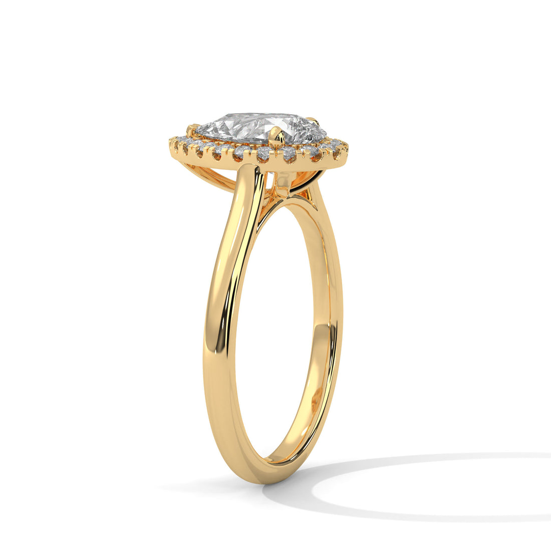 Pear Cut Diamond Halo Engagement Ring in Yellow Gold – Pear Shaped Diamond Halo Ring – Vintage Pear Diamond Proposal Ring – Halo Bridal Engagement Ring