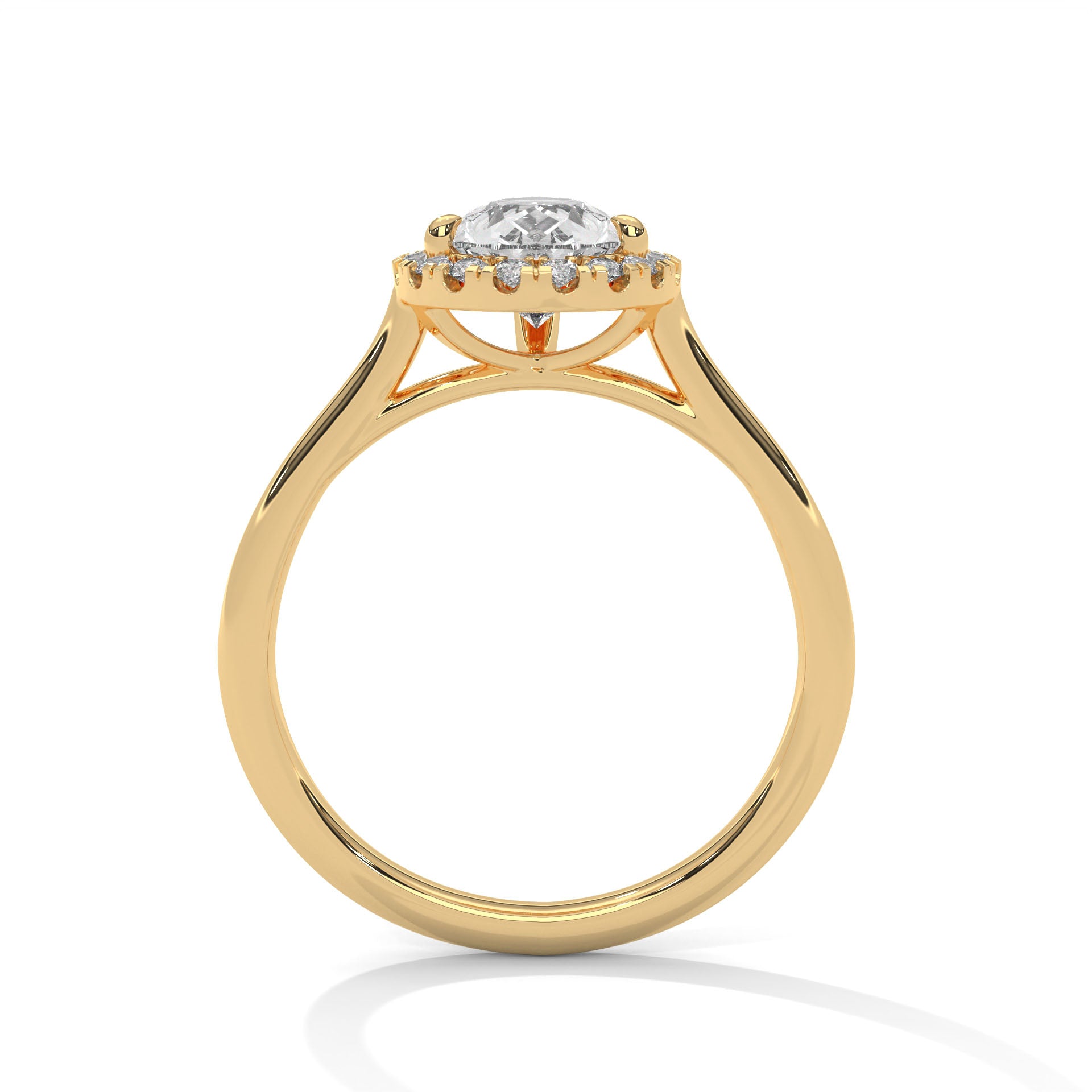 Pear Cut Diamond Halo Engagement Ring in Yellow Gold – Pear Shaped Diamond Halo Ring – Vintage Pear Diamond Proposal Ring – Halo Bridal Engagement Ring