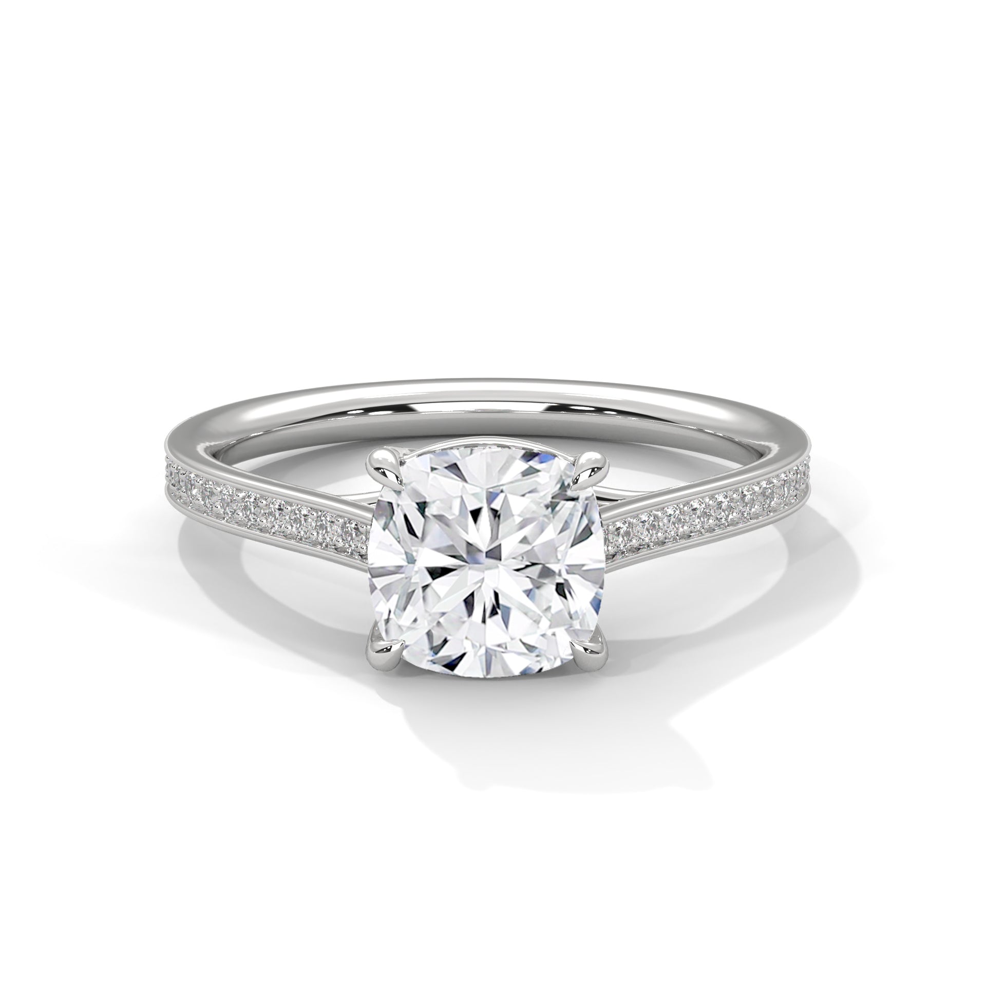Cushion Cut Diamond Engagement Ring in White Gold – Hidden Halo Pavé Diamond Ring – Luxury Cushion Diamond Proposal Ring