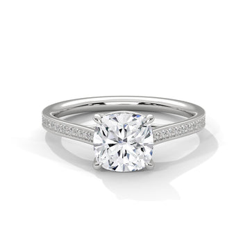 Cushion Cut Diamond Engagement Ring in White Gold – Hidden Halo Pavé Diamond Ring – Luxury Cushion Diamond Proposal Ring