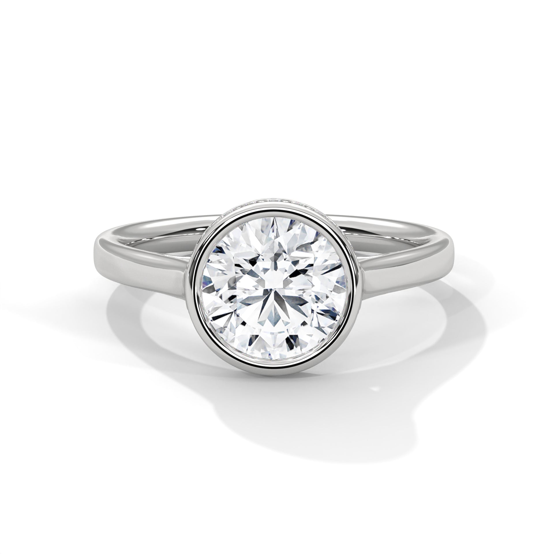 Round Bezel Diamond Engagement Ring in White Gold – Bezel Set Solitaire Ring – Minimalist Round Diamond Ring – Modern Engagement Ring