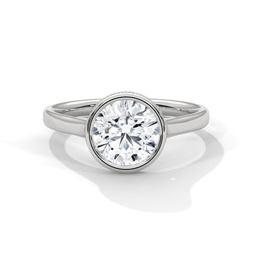 Round Bezel Diamond Engagement Ring in White Gold – Bezel Set Solitaire Ring – Minimalist Round Diamond Ring – Modern Engagement Ring