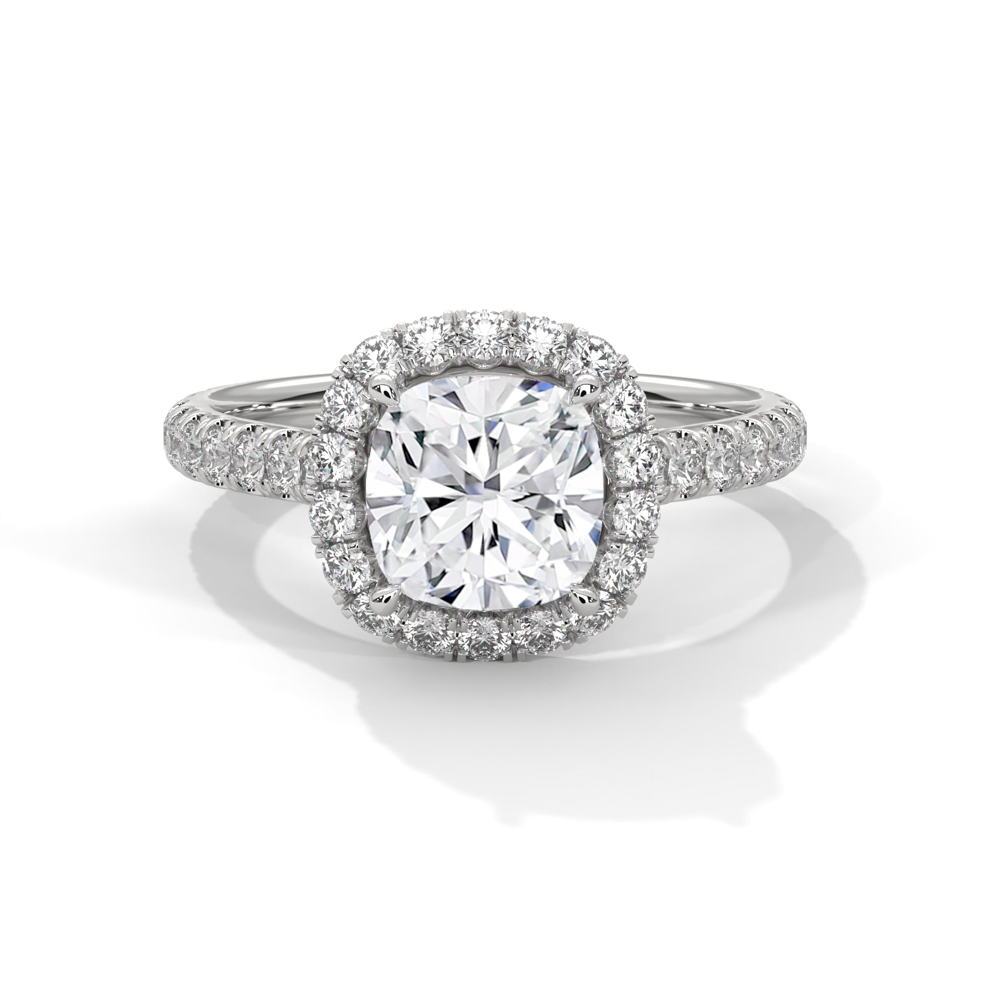Cushion Cut Diamond Halo Engagement Ring in White Gold – Cushion Halo Diamond Ring – Cushion Cut Halo Engagement Ring – Pavé Diamond Bridal Ring