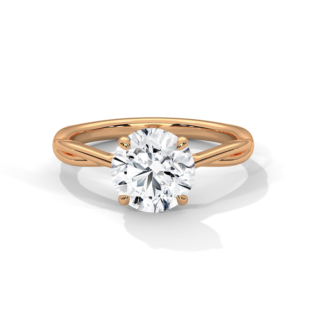 Round Diamond Twisted Engagement Ring in Rose Gold – Solitaire Diamond Twist Band Ring – Classic Proposal Ring
